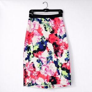 Milly For Design Nation Medium Skirt Bright Fun Floral Knit Pencil Knee Length